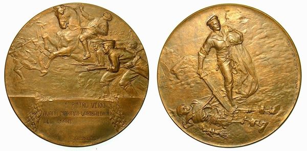 ITALIA. PIETRO VERRI GARIBALDINO. Medaglia in bronzo (circa 1911). Impresa di Pietro Verri a Tripoli.