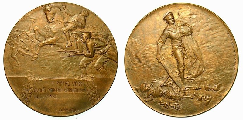 ITALIA. PIETRO VERRI GARIBALDINO. Medaglia in bronzo (circa 1911). Impresa di Pietro Verri a Tripoli.  - Auction Numismatics - Cambi Casa d'Aste