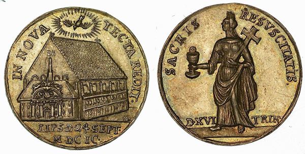 GERMANIA - LIPSIA. FRIEDRICH AUGUST I, 1694-1733. Medaglia d'argento 1699. Per ristrutturazione della Chiesa Nuova.