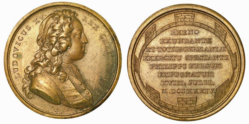FRANCIA. LOUIS XV, 1715-1774. PRESA DI PHILIPPSBOURG. Medaglia in bronzo 1734. Parigi.  - Auction Numismatics - Cambi Casa d'Aste