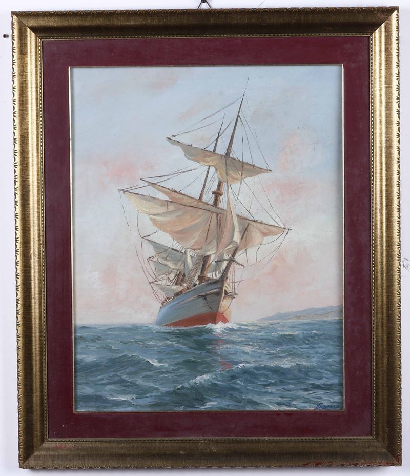 Saverio Seassaro : Veliero in navigazione  - olio su tela - Asta Dipinti del XIX-XX secolo - Cambi Casa d'Aste