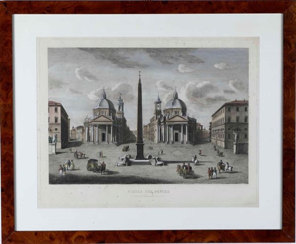 Agapito Franzetti-Pietro Ruga Piazza del Popolo / Veduta della colonna eretta dal senato romano in onore dell'Imperatore Traiano. Roma, 1810