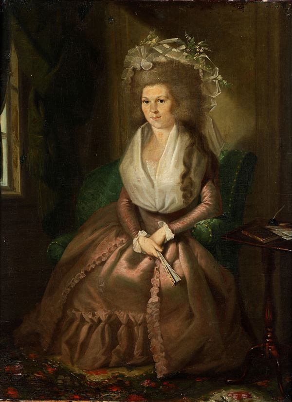 Scuola mitteleuropea, fine XVIII, inizi XIX secolo Gentildonna con ventaglio