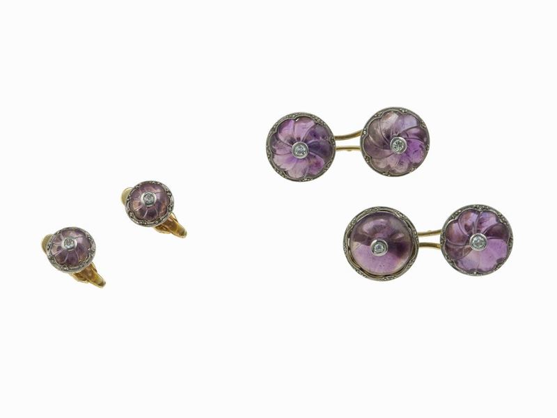 Pair of amethyst cufflinks and dress shirt stud set  - Auction Fine Jewels - Cambi Casa d'Aste