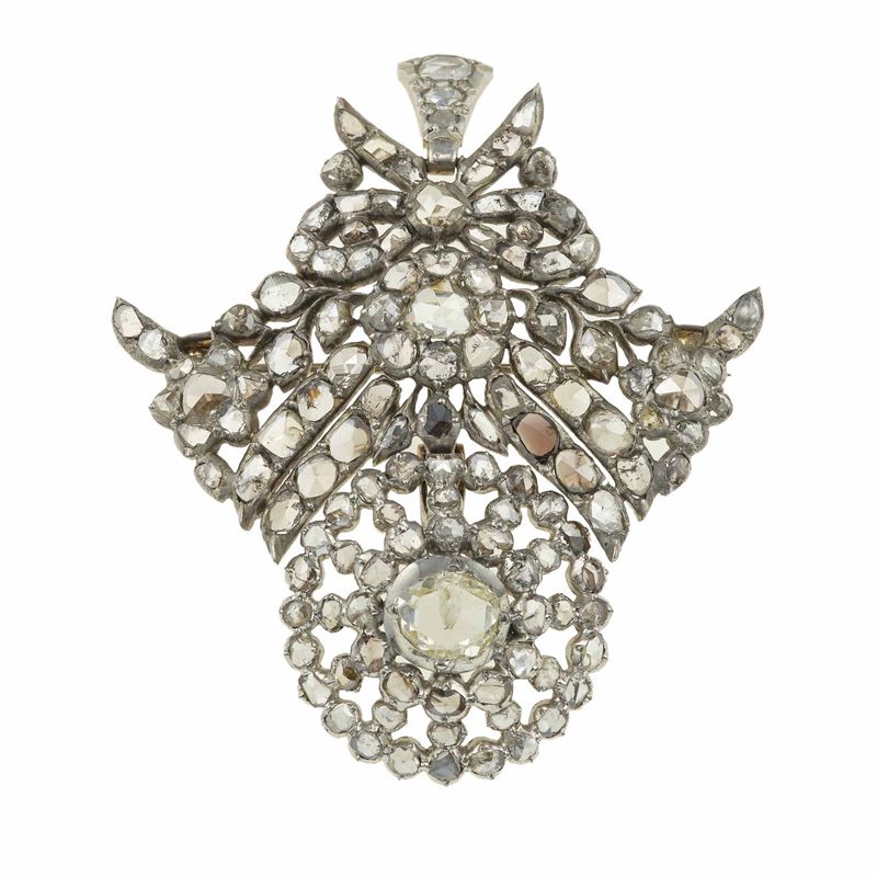 Rose-cut diamond, silver and gold devant de corsage  - Auction Fine Jewels - Cambi Casa d'Aste