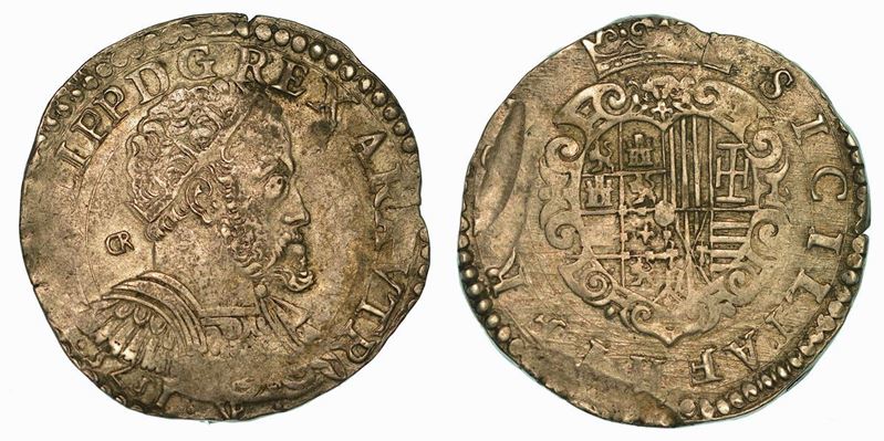 NAPOLI. FILIPPO II D'ASBURGO (COME RE DI SPAGNA), 1554-1598. Mezzo Ducato 1575.  - Asta Numismatica - Cambi Casa d'Aste