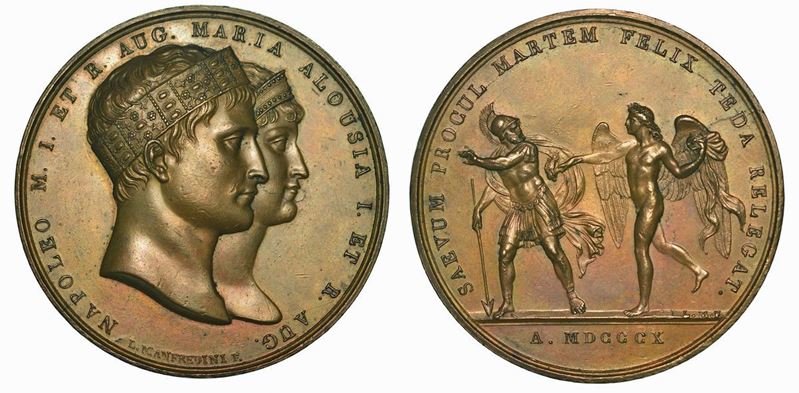 MATRIMONIO DI NAPOLEONE CON MARIA LUIGIA D'AUSTRIA. Medaglia in bronzo 1810.  - Auction Numismatics - Cambi Casa d'Aste