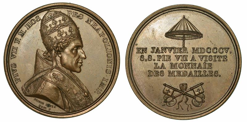 PIO VII (BARNABA CHIARAMONTI), 1800-1823. Medaglia in bronzo 1805. Visita alla zecca di Parigi.  - Asta Numismatica - I - Cambi Casa d'Aste