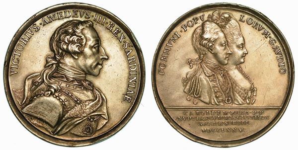REGNO DI SARDEGNA. VITTORIO AMEDEO III DI SAVOIA, 1773-1796. Medaglia in argento 1775. Per le nozze di Carlo Emanuele e Maria Clotilde.