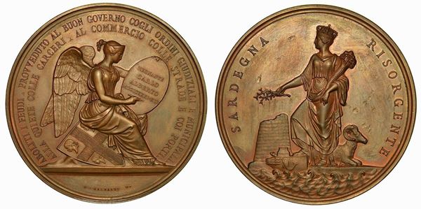 REGNO DI SARDEGNA. CARLO ALBERTO DI SAVOIA, 1831-1849. Medaglia in bronzo 1845. Per le riforme liberali di Carlo Alberto per la Sardegna.