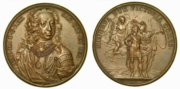 REGNO DI SARDEGNA. CARLO EMANUELE III DI SAVOIA, 1730-1773. Medaglia in bronzo 1739. A ricordo del trattato di Vienna.