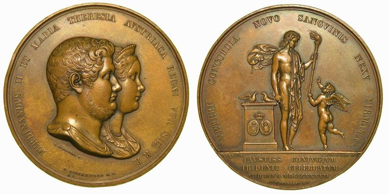 NAPOLI. FERDINANDO II DI BORBONE, 1830-1859. Medaglia in bronzo 1837. Per le nozze con Maria Teresa d'Austria.  - Asta Numismatica - Cambi Casa d'Aste