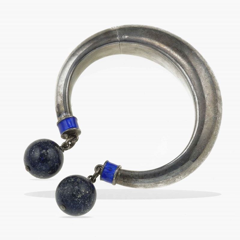 Silver, sodalite and enamel bangle. Signed Gucci. Fitted case  - Auction Fine Jewels - Cambi Casa d'Aste