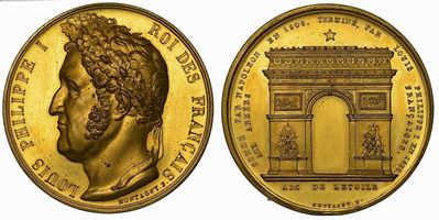 Francia. Louis Philippe I, 1830-1848. Completamento Dell'arco di Trionfo. Medaglia di Bronzo Dora...