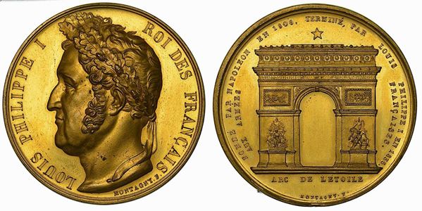 FRANCIA. LOUIS PHILIPPE I, 1830-1848. COMPLETAMENTO DELL'ARCO DI TRIONFO. Medaglia di bronzo dorato 1836.