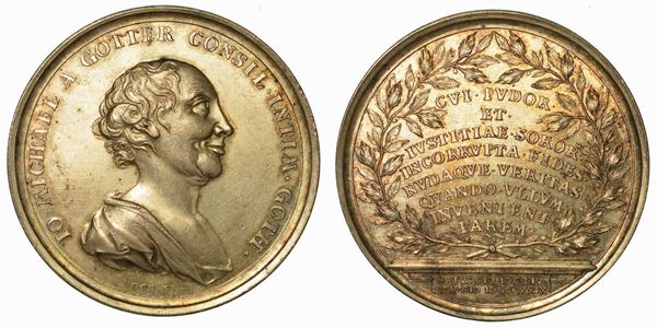 GERMANIA - SASSONIA/GOTHA. FRIEDRICH II. 1691-1732. Medaglia in argento 1729. Morte del consigliere privato di Gotha, Johann Michael Gotter.