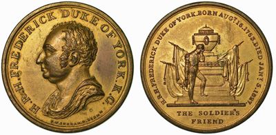 Regno Unito. Federico di Hannover Duca di York, 1763-1827. Medaglia in Bronzo Dorato 1827. Morte ...