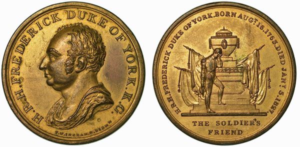 REGNO UNITO. FEDERICO DI HANNOVER DUCA DI YORK, 1763-1827. Medaglia in bronzo dorato 1827. Morte del duca di York.