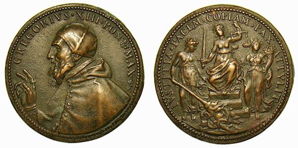 STATO PONTIFICIO. GREGORIO XIII, 1572-1585. Medaglia in bronzo.
