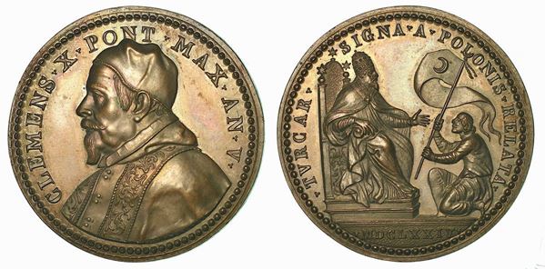 STATO PONTIFICIO. CLEMENTE X, 1670-1676. Medaglia in bronzo 1674/A.V. Riconio.