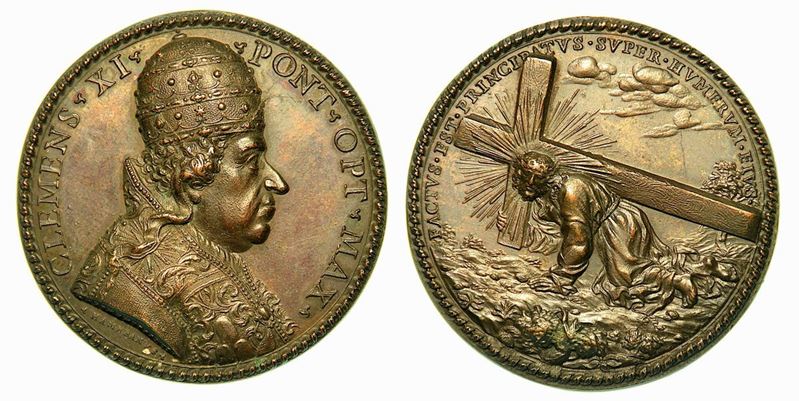 STATO PONTIFICIO. CLEMENTE XI, 1700-1721. ELEZIONE AL PONTIFICATO. Medaglia in bronzo 1700.  - Auction Numismatics - Cambi Casa d'Aste