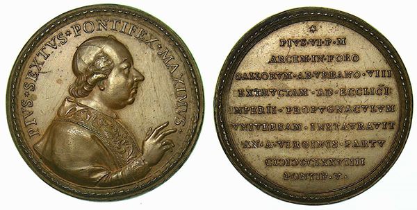 STATO PONTIFICIO. PIO VI, 1775-1799. RESTAURO DEL FORTE URBANO DI CASTELFRANCO EMILIA. Medaglia in bronzo 1779.