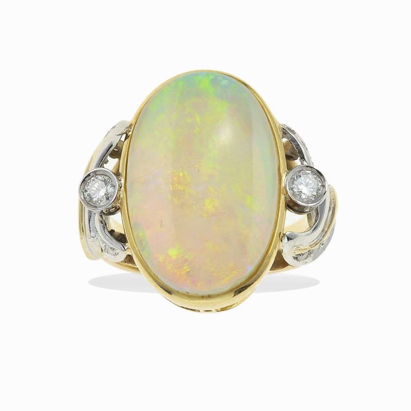 Anello con opale e diamanti  - Asta Fine Jewels - Cambi Casa d'Aste