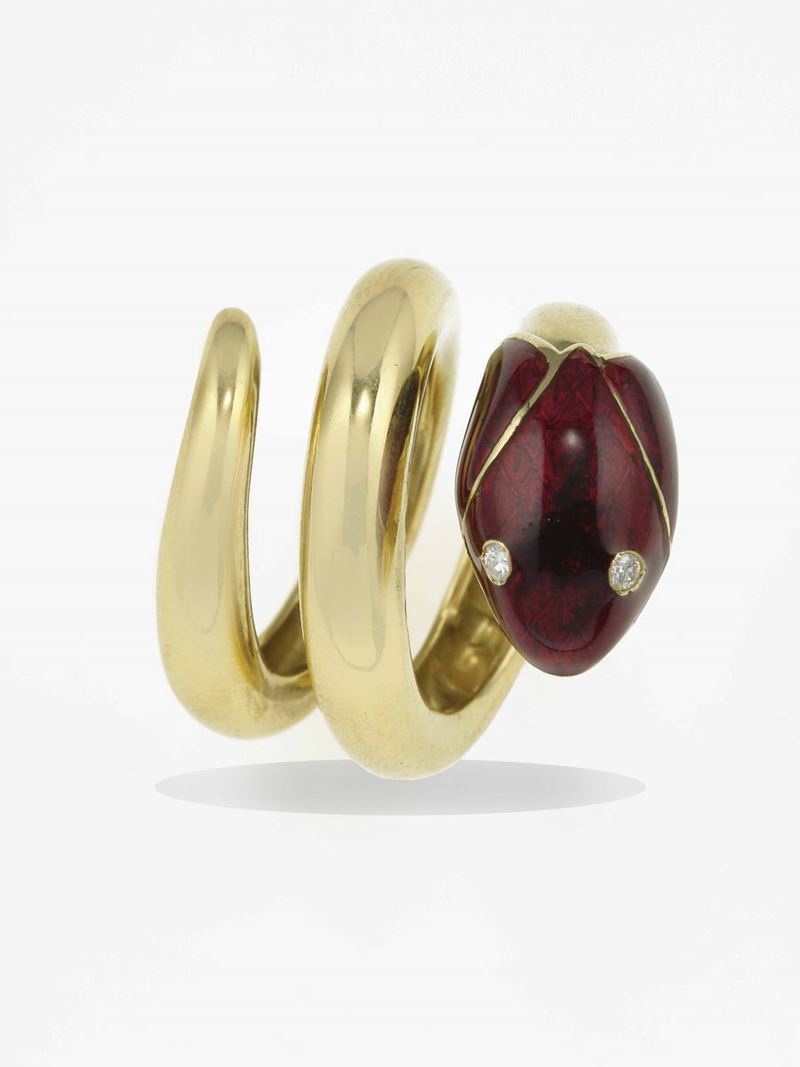 Anello "serpente" con smalto e piccoli diamanti  - Asta Fine Jewels - Cambi Casa d'Aste