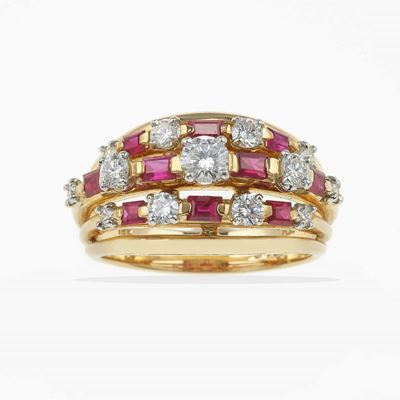 Anello con Diamanti Taglio Brillante e Rubini