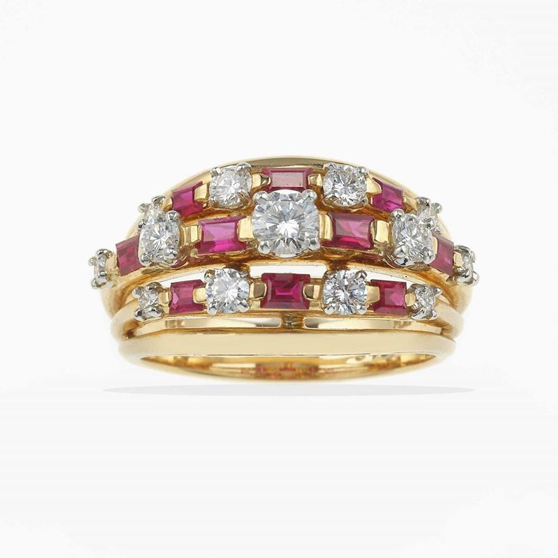 Anello con diamanti taglio brillante e rubini  - Asta Fine Jewels - Cambi Casa d'Aste