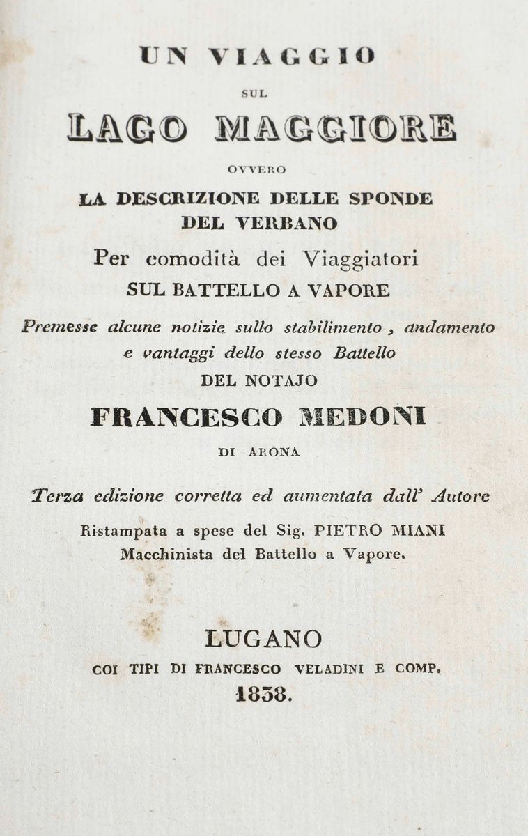 Medoni Francesco un Viaggio sul Lago Maggiore Ovvero la Descrizione delle Sponde del Verbano per ...
