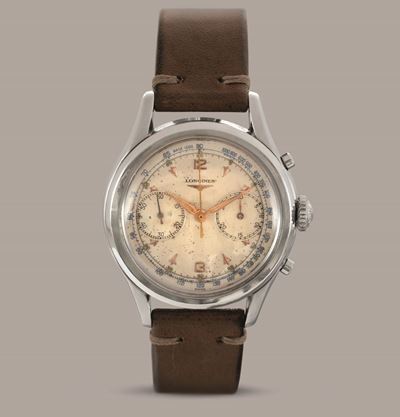 Longines - Spillino 30 Ch Cronografo Due Contatori in Acciaio, con Ritorno in Volo, Quadrante Bia...