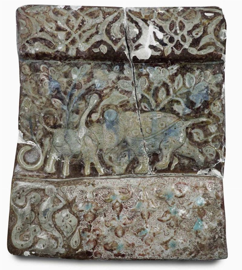 Mattonella Persia (Iran), Kashan, XIII-XIV secolo  - Auction Majolica and Porcelain - Cambi Casa d'Aste