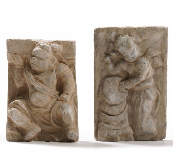 Due rilievi in terracotta con personaggi, Dinastia Ming, XVII secolo