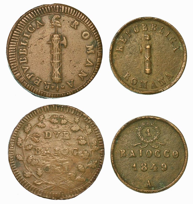 PRIMA E SECONDA REPUBBLICA ROMANA. Lotto di due monete.  - Auction Numismatics - Cambi Casa d'Aste