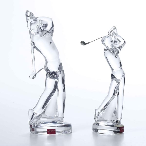 Coppia di figurine di giocatore di golf Francia, Manifattura Baccarat, XX secolo