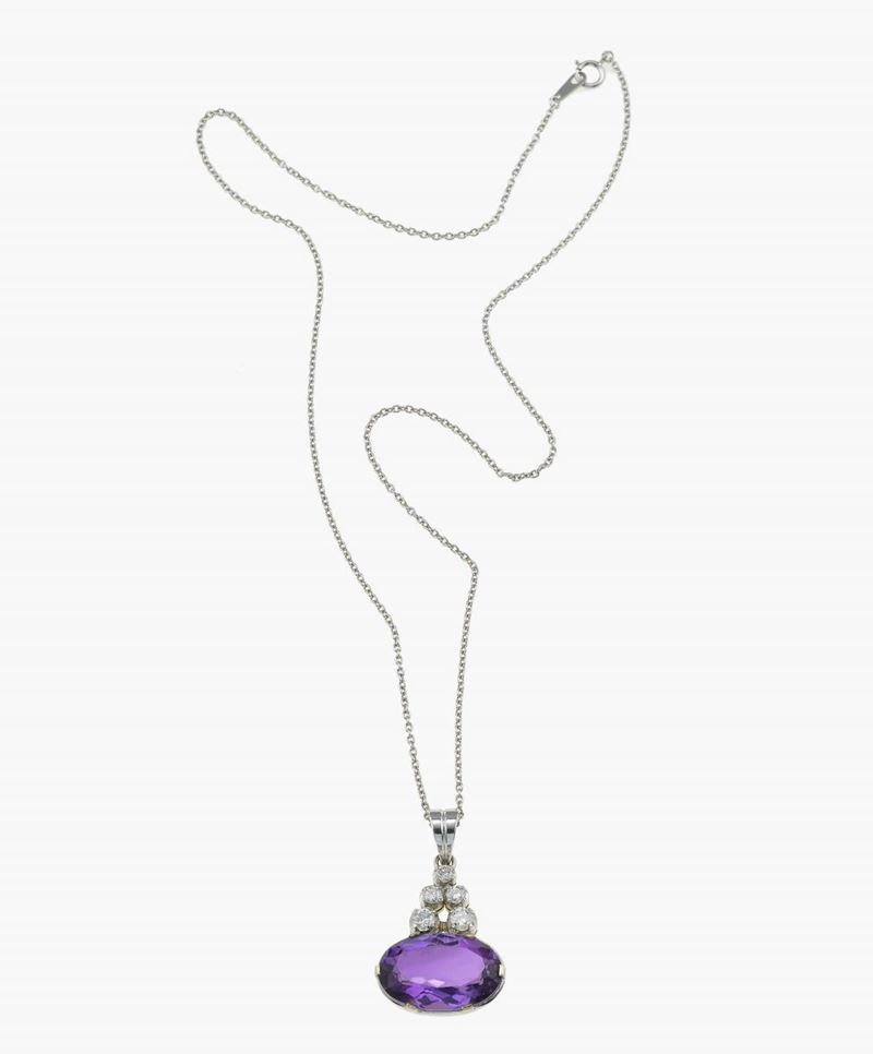 Amethyst and diamond pendant necklace  - Auction Fine Jewels - Cambi Casa d'Aste