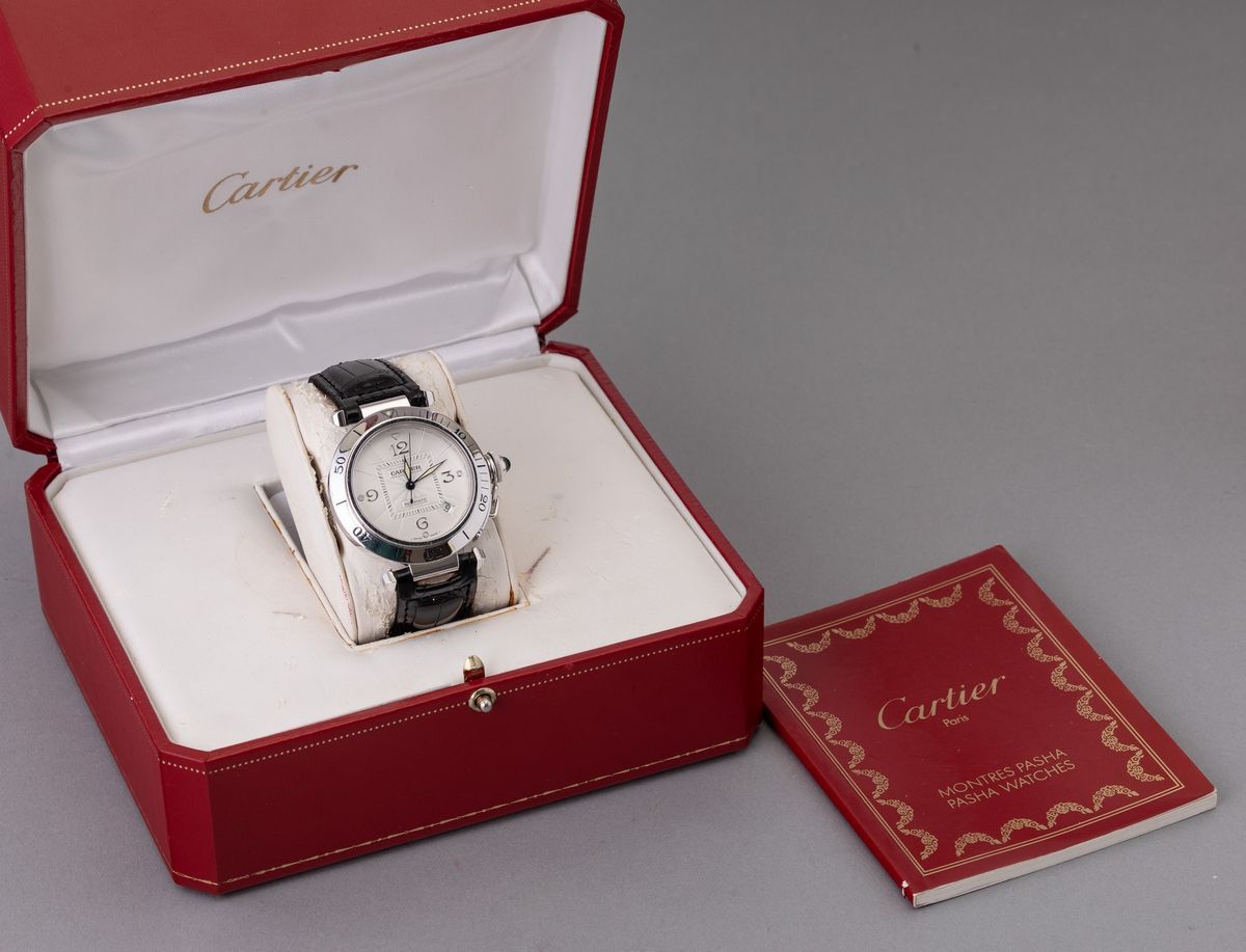 Cartier - Pasha in Oro Bianco 18k, Quadrante Argentè con Numeri Arabi, Movimento Automatico con S...