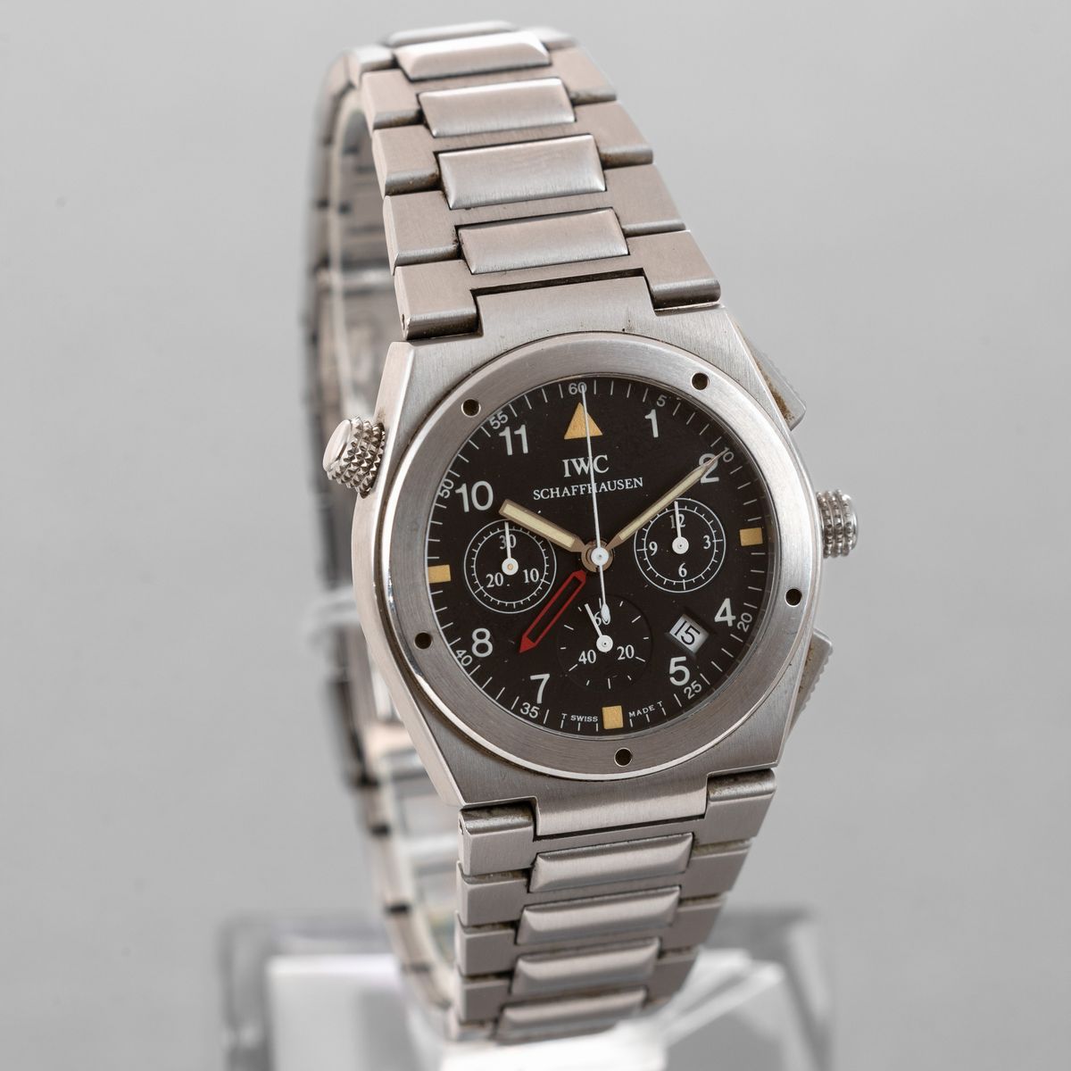 Iwc - Chrono Alarm, in Acciaio, Quadrante Nero con Numeri Arabi, Indici Luminescenti al Trizio, T...