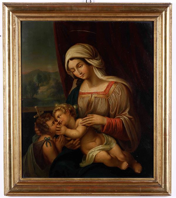 Nei modi della pittura del XVI secolo (XIX secolo) Madonna con Bambino e San Giovannino