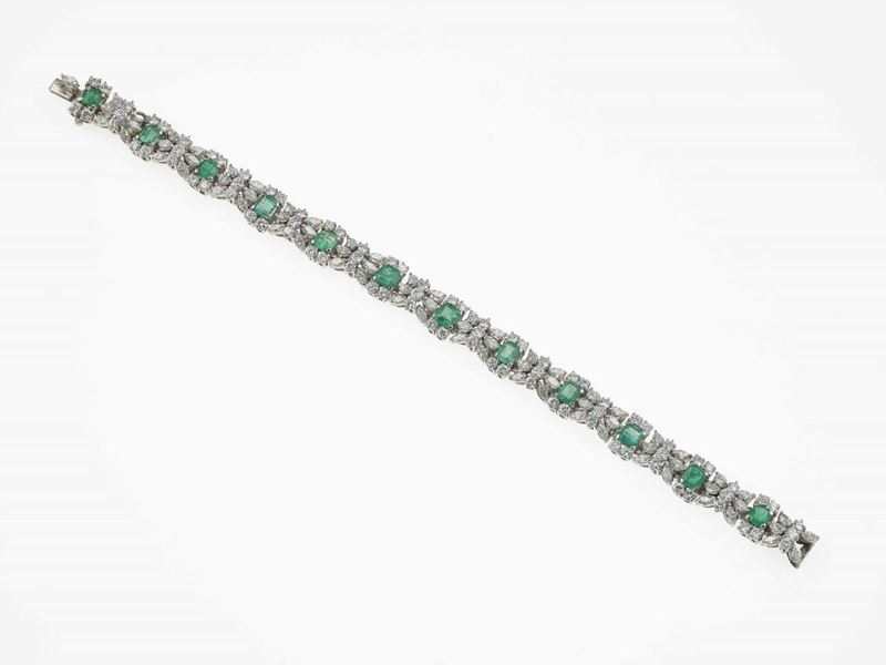 Bracciale con smeraldi e diamanti taglio rotondo e navette  - Asta Fine Jewels - Cambi Casa d'Aste