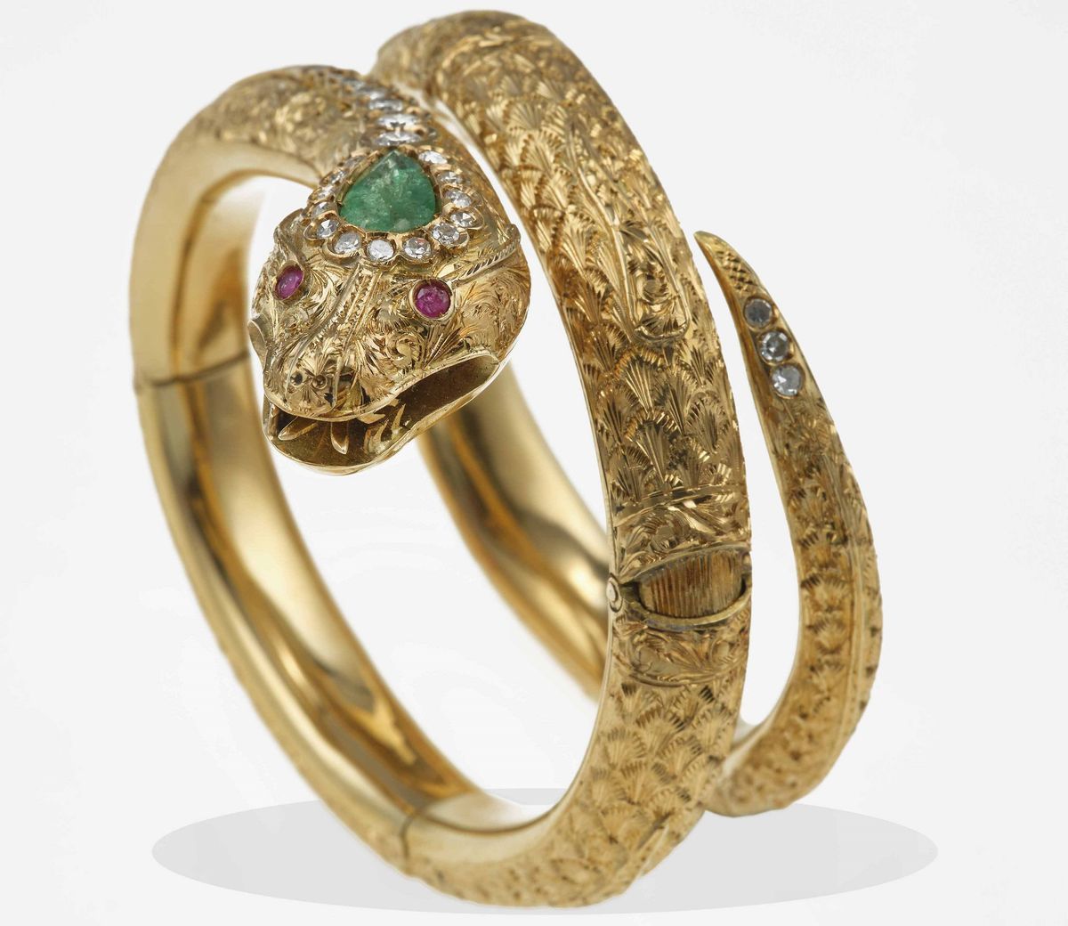 Bracciale "serpente" con Smeraldo, Diamanti e Rubini