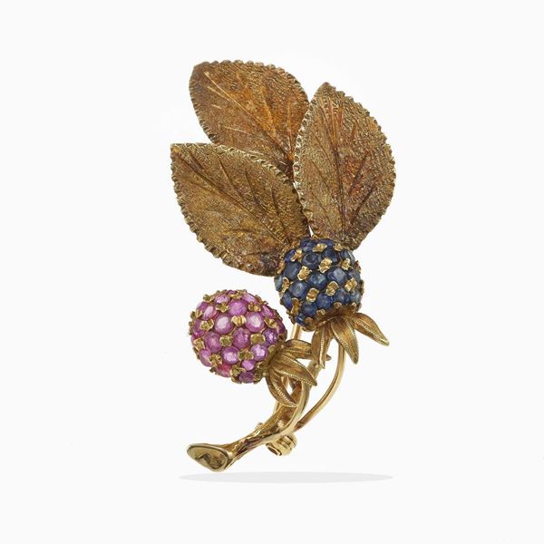 Sapphire, ruby and gold brooch