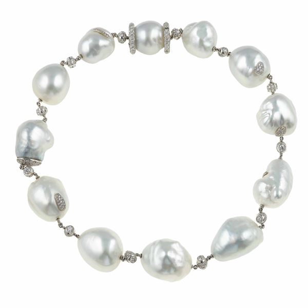 Baroque pearl and diamond necklace