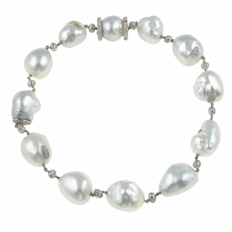 Baroque pearl and diamond necklace  - Auction Fine Jewels - Cambi Casa d'Aste
