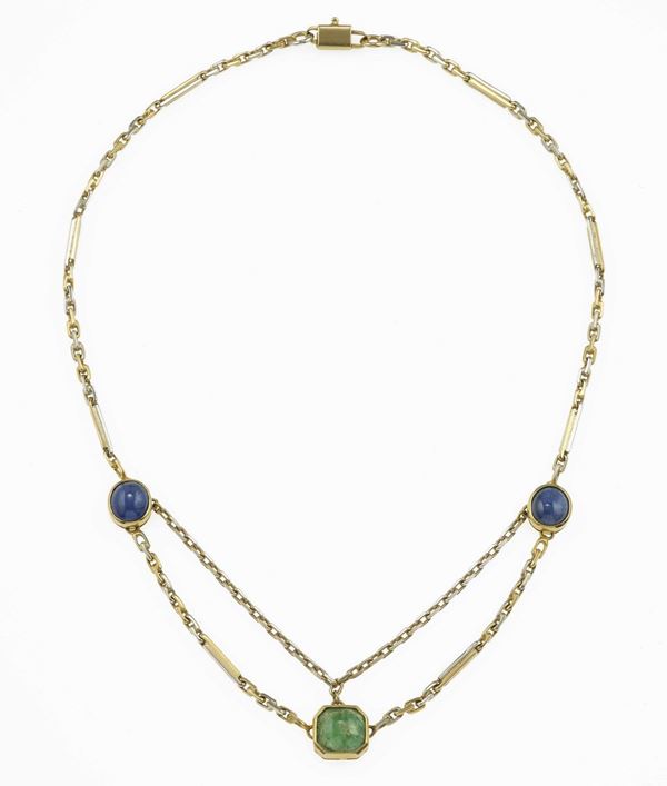 Emerald, sapphire and gold necklace