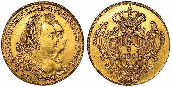 BRASILE. MARIA e PEDRO III, 1777-1786. Peça (6400 Reis) 1783. Rio de Janeiro.