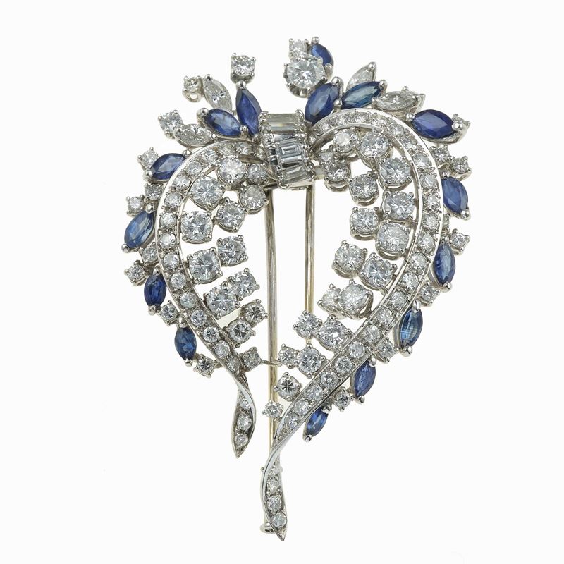Diamond and sapphire brooch  - Auction Fine Jewels - Cambi Casa d'Aste
