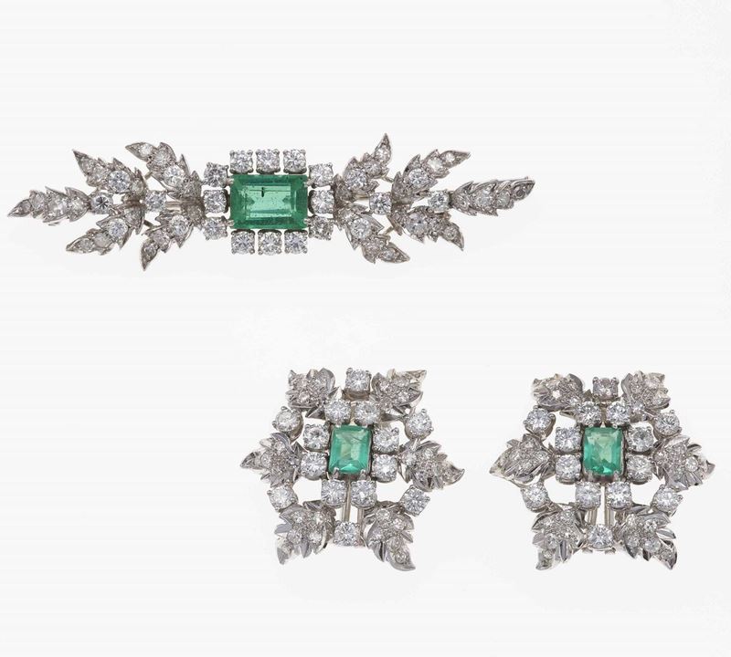 Green glass and diamond demi-parure  - Auction Jewels - Cambi Casa d'Aste