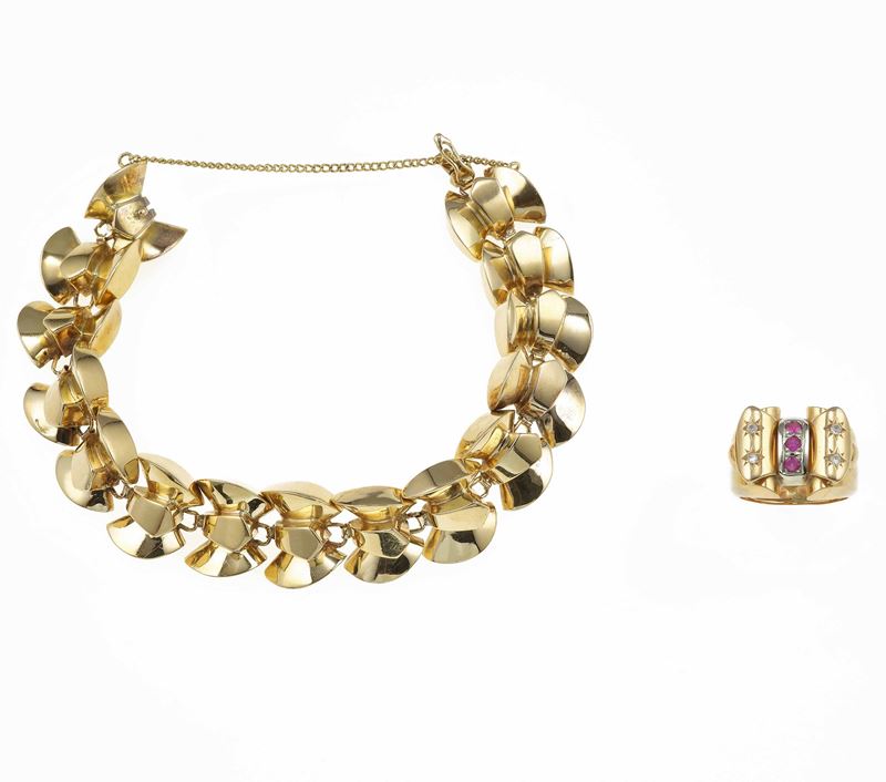 Gold bracelet and ring  - Auction Fine Jewels - Cambi Casa d'Aste